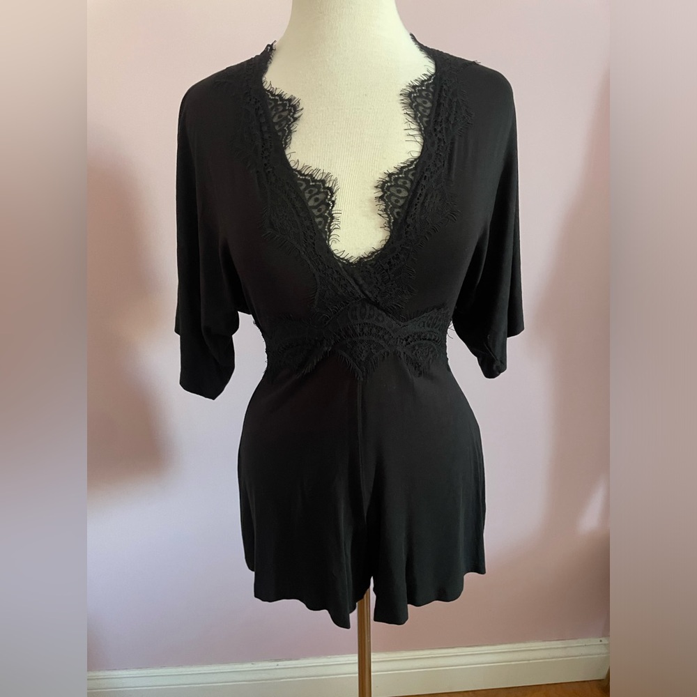 Elegant Black Lace Trimmed Women's Romper